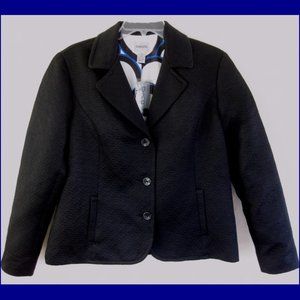 NWT Textured black blazer L Chico's 2 $118 Poly Cotton 3-button Princess seams